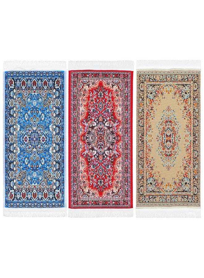 Heclia Dollhouse Rug 3 PCS Miniature Dollhouse Accessories 1:12 Vintage Woven Dollhouses Rug Mini Carpet for Dollhouses Furniture Mini Floral Print Carpet for Doll House Floor Decor(Blue, Yellow,Red) - Image 1
